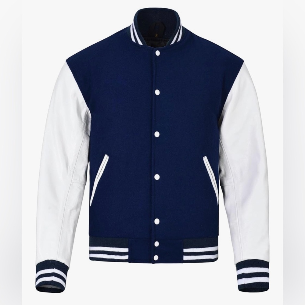 Sledwise Varsity Letterman Jacket Medium Navy White Wool Leather Unisex New